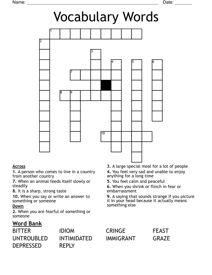 Vocabulary  Words Crossword
