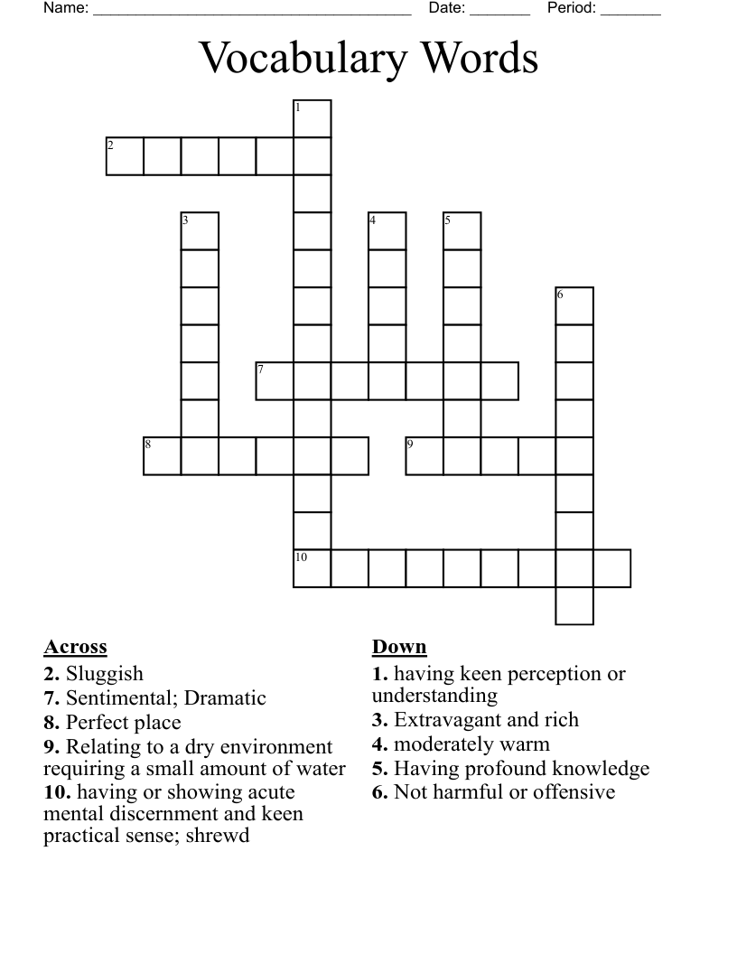 Vocabulary  Words Crossword
