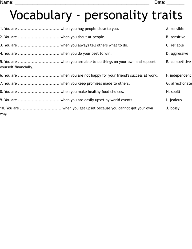 Vocabulary - personality traits