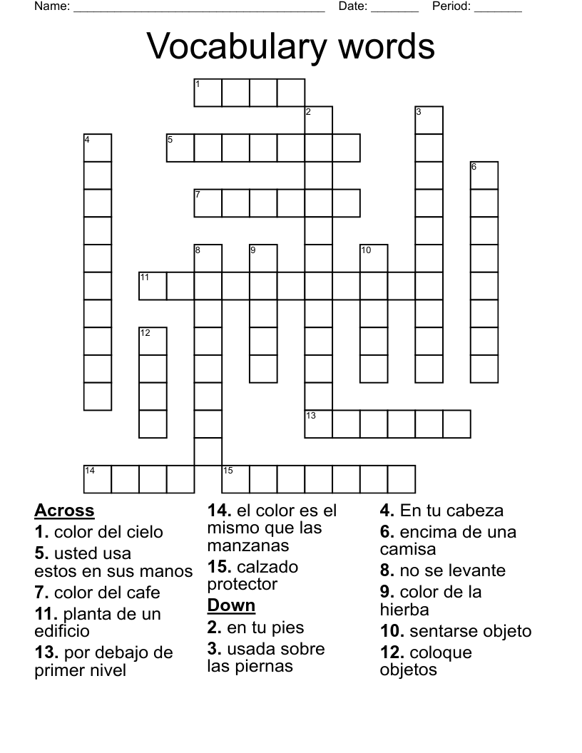 Vocabulary  words Crossword
