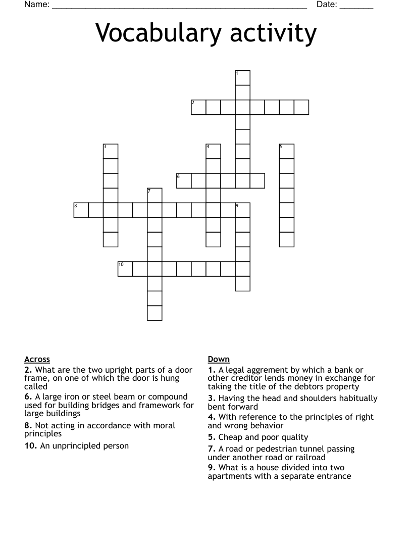 Vocabulary activity Crossword