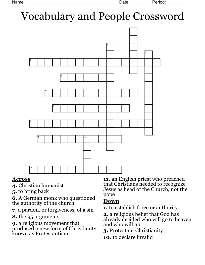 Vocabulary and People Crossword