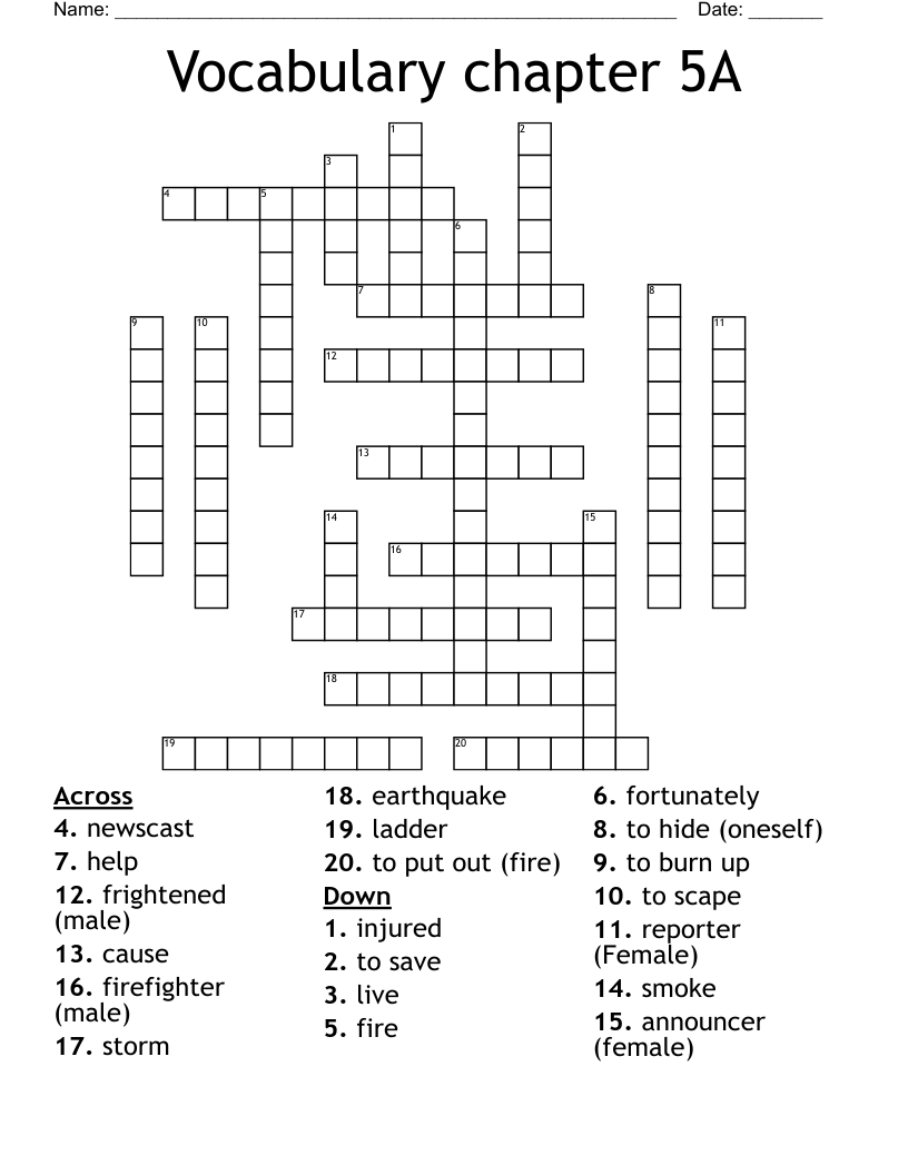 Vocabulary chapter 5A Crossword