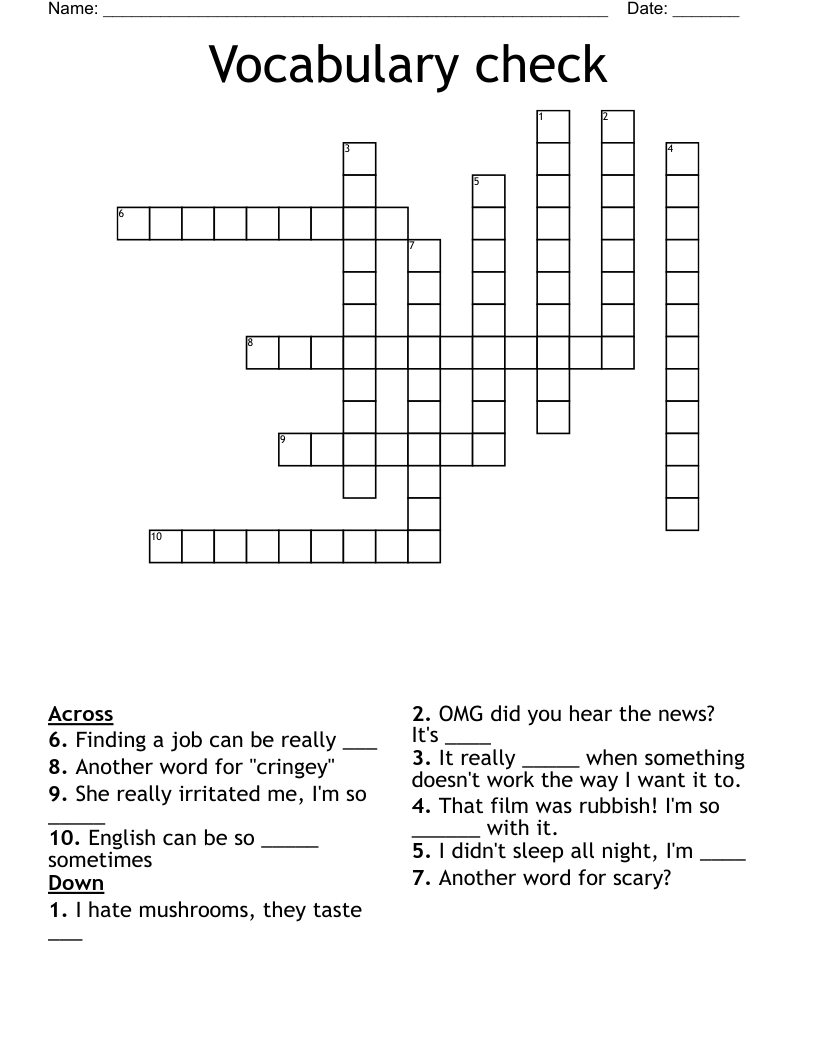 Vocabulary check Crossword