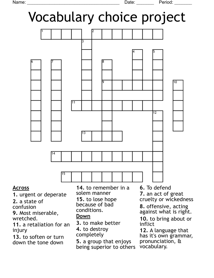 Vocabulary choice project Crossword