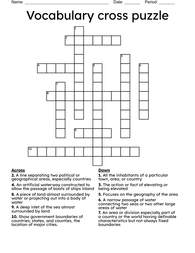 Vocabulary cross puzzle Crossword