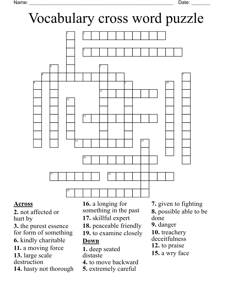 Vocabulary cross word puzzle 