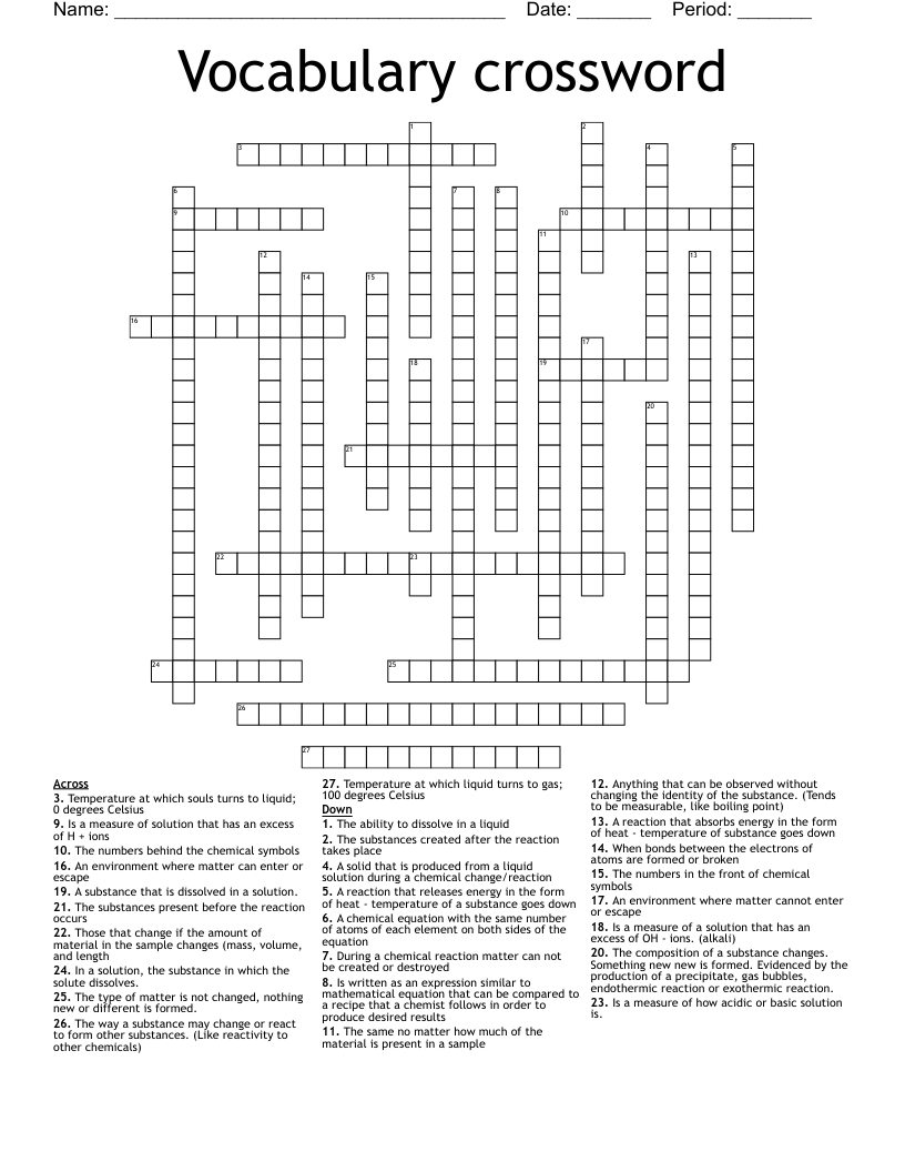 Vocabulary crossword 