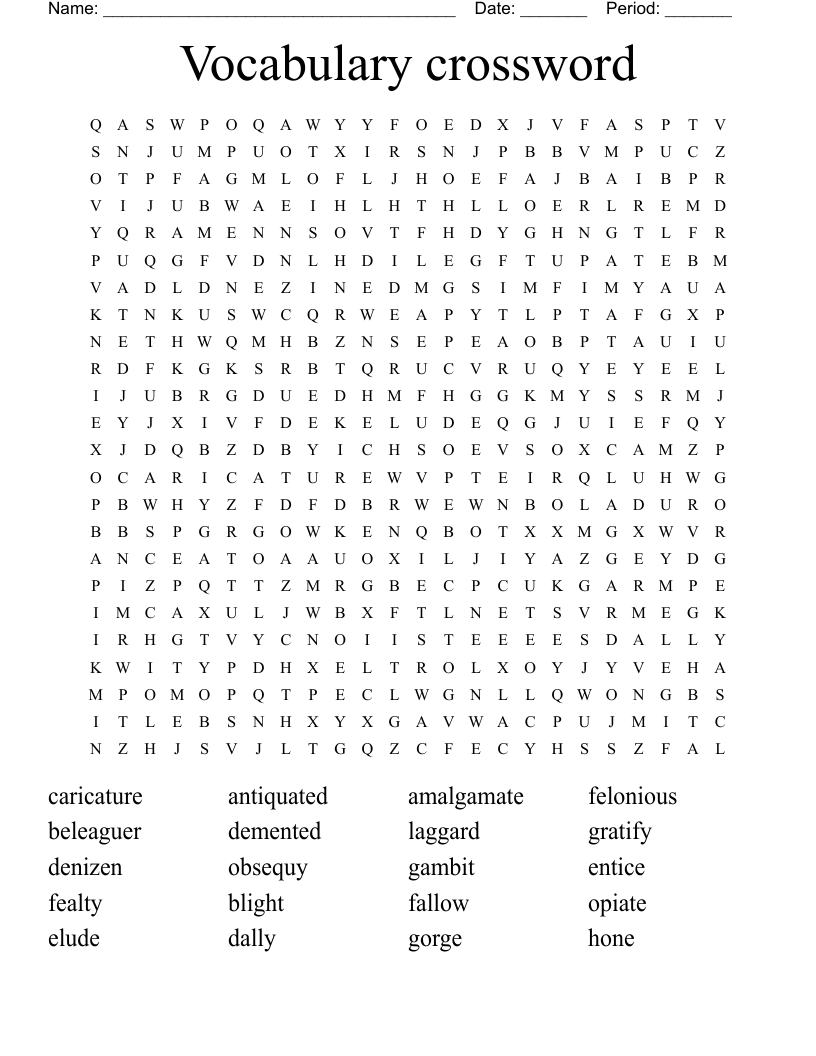 Vocabulary crossword  Word Search