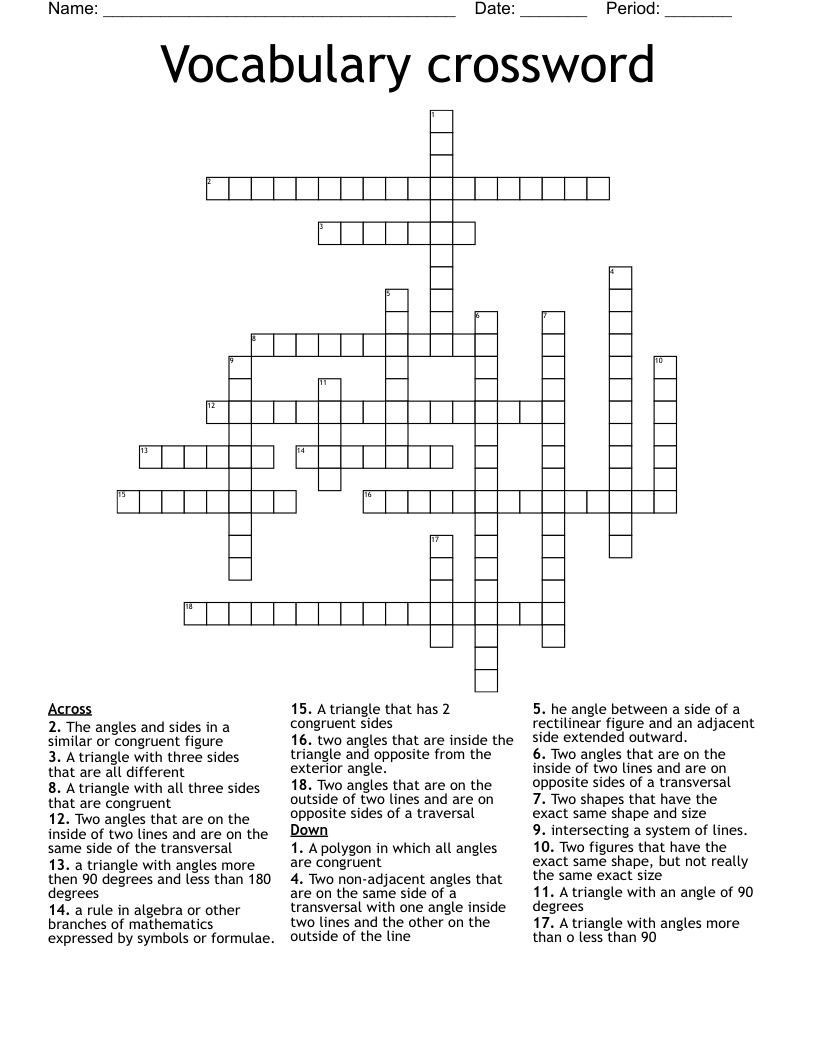 Vocabulary crossword  