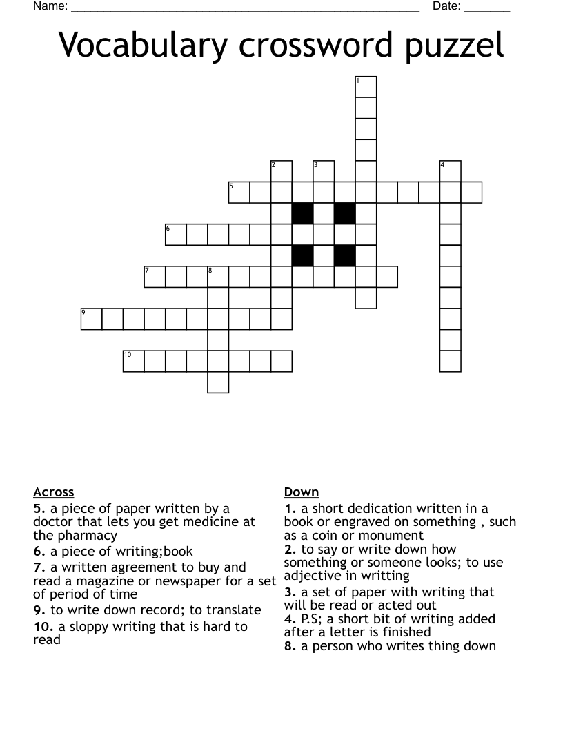 Vocabulary crossword puzzel