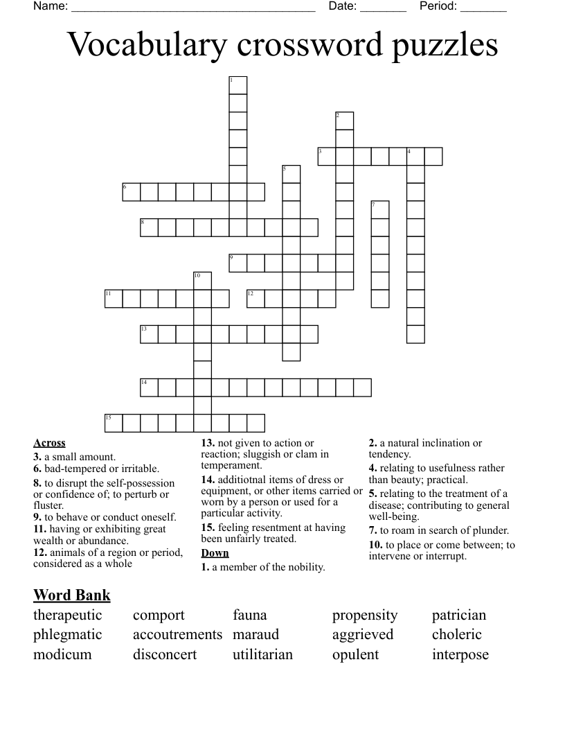 Vocabulary crossword puzzles 