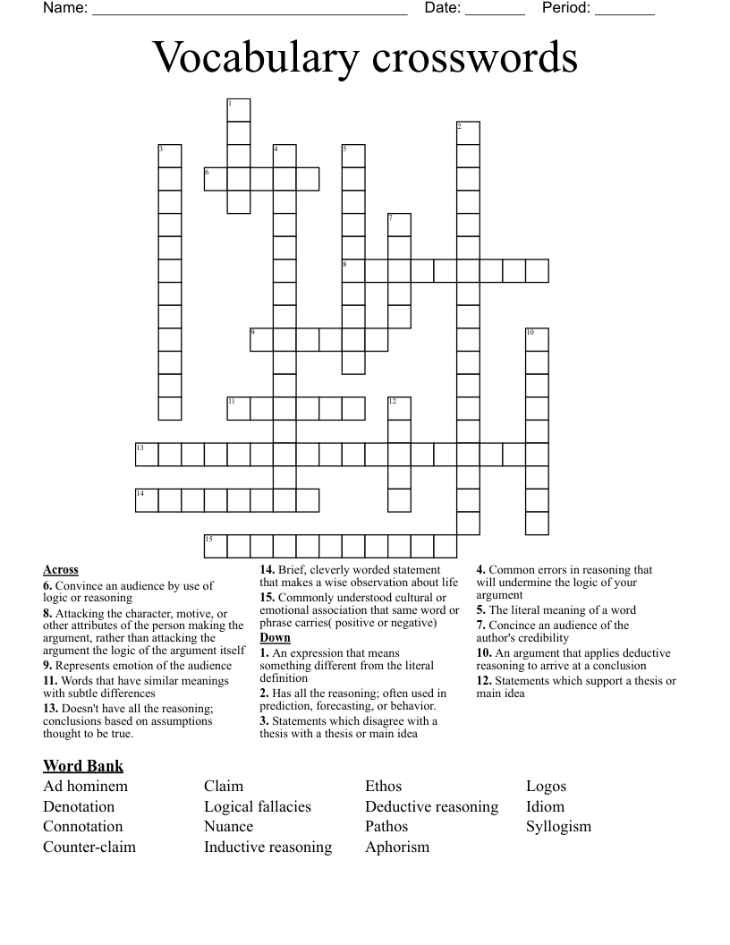 Vocabulary crosswords 