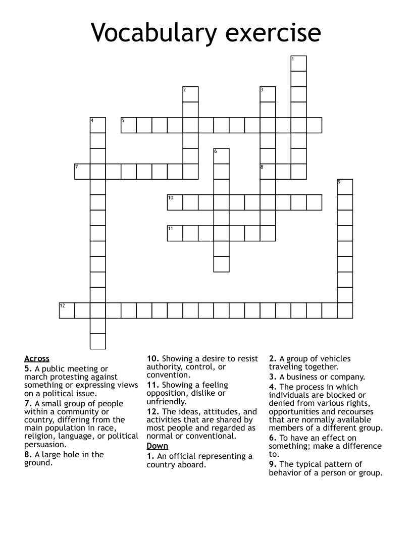 Vocabulary exercise Crossword