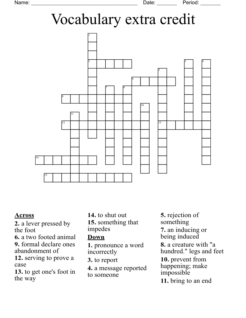 Vocabulary extra credit Crossword