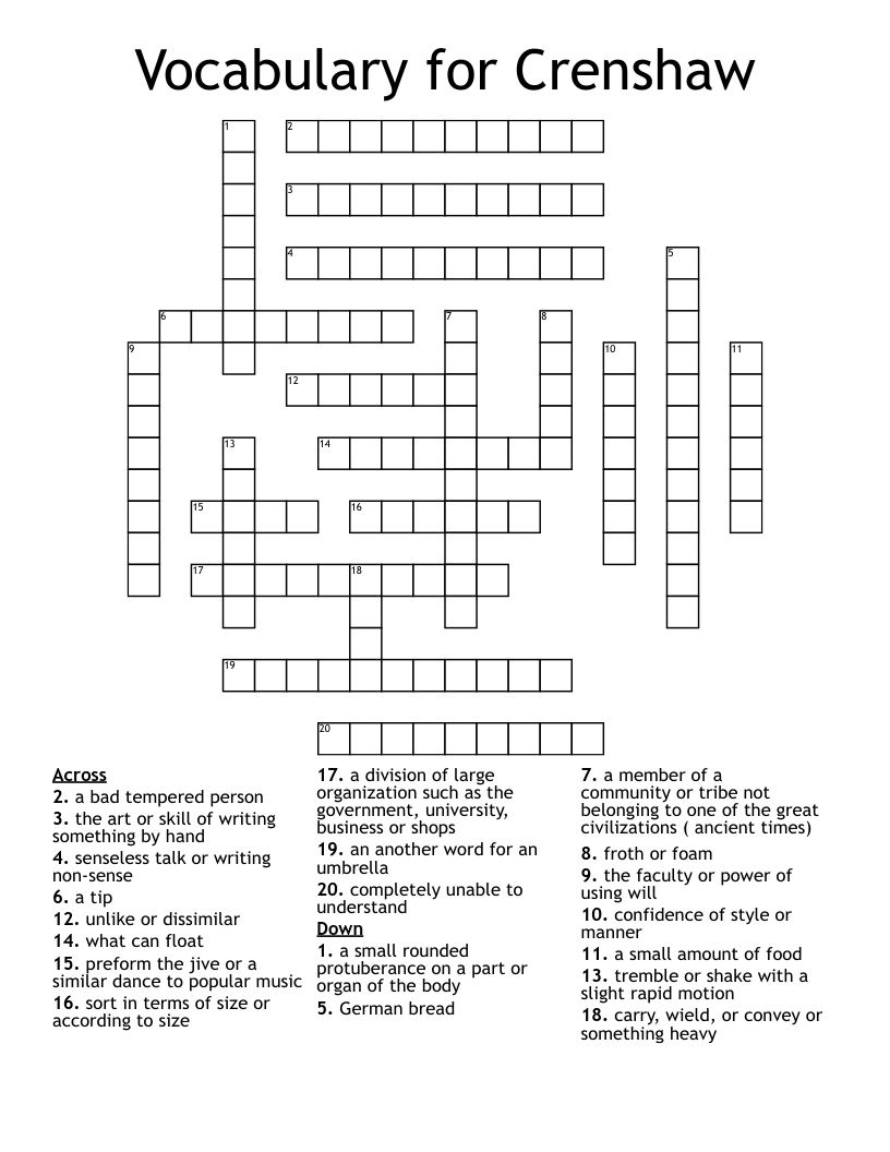 Vocabulary for Crenshaw  Crossword