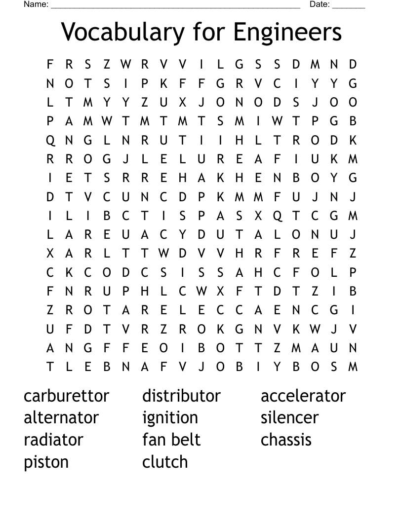 Vocabulary for Engineers Word Search