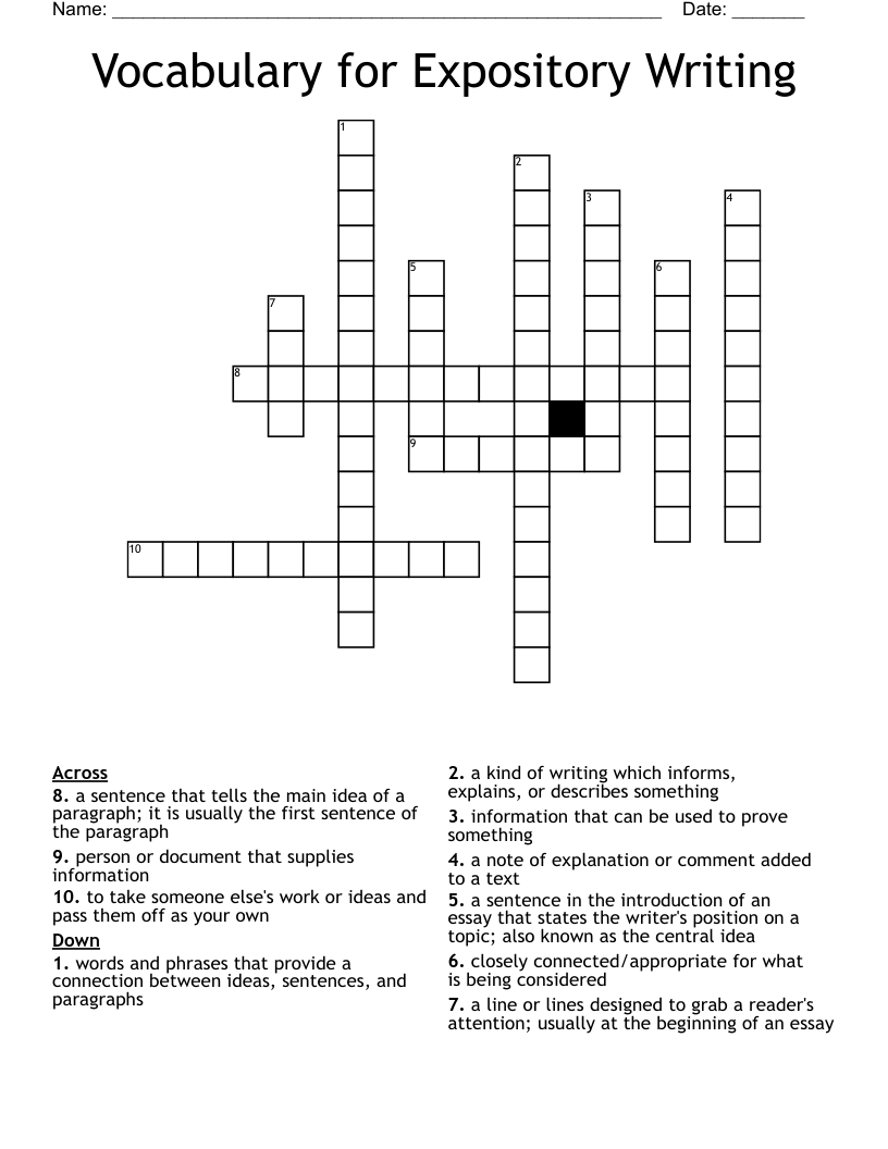 Vocabulary for Expository Writing Crossword