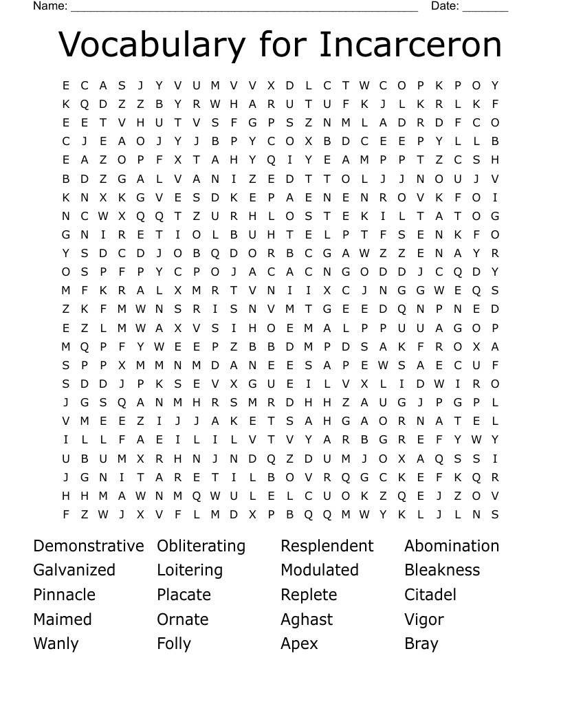 Vocabulary for Incarceron Word Search