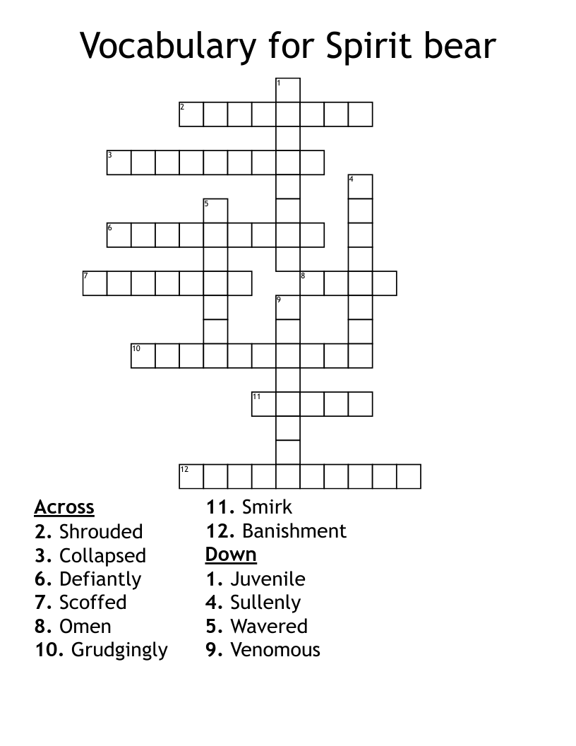 Vocabulary for Spirit bear Crossword