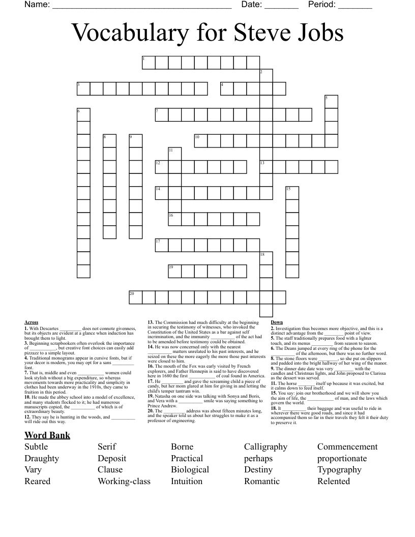 Vocabulary for Steve Jobs Crossword