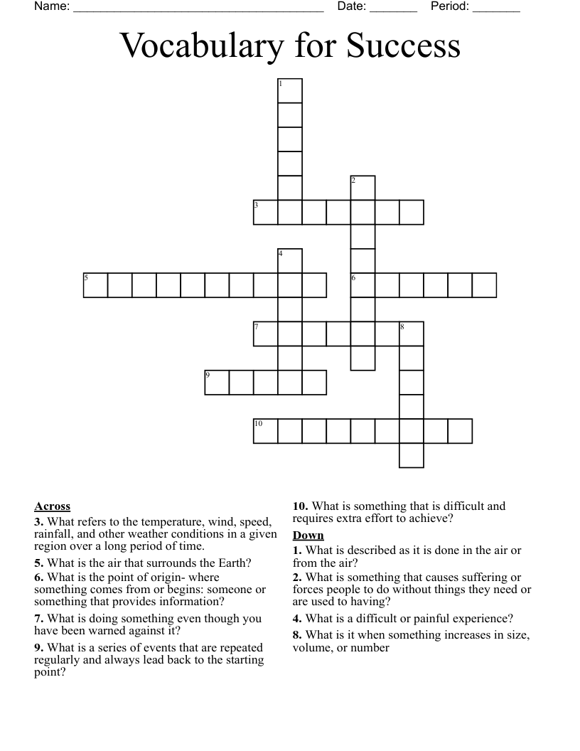 Vocabulary for Success Crossword