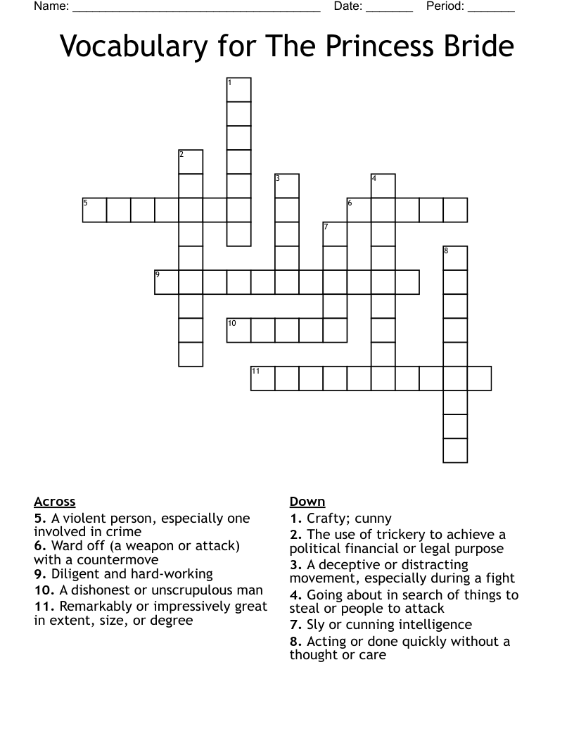 Vocabulary for The Princess Bride Crossword