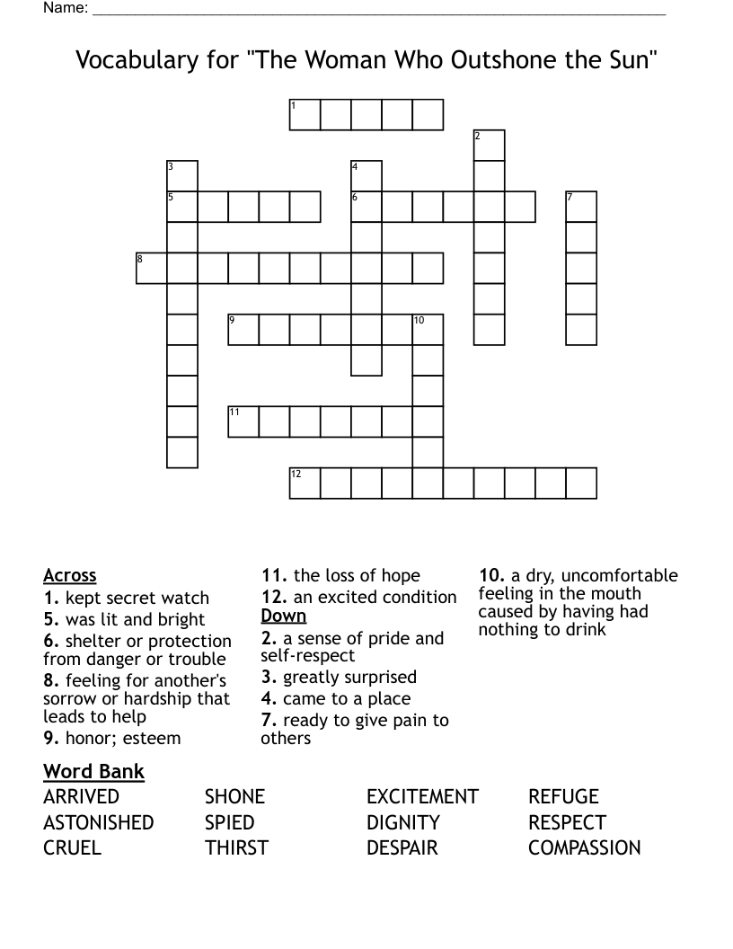 Vocabulary for "The Woman Who Outshone the Sun" Crossword