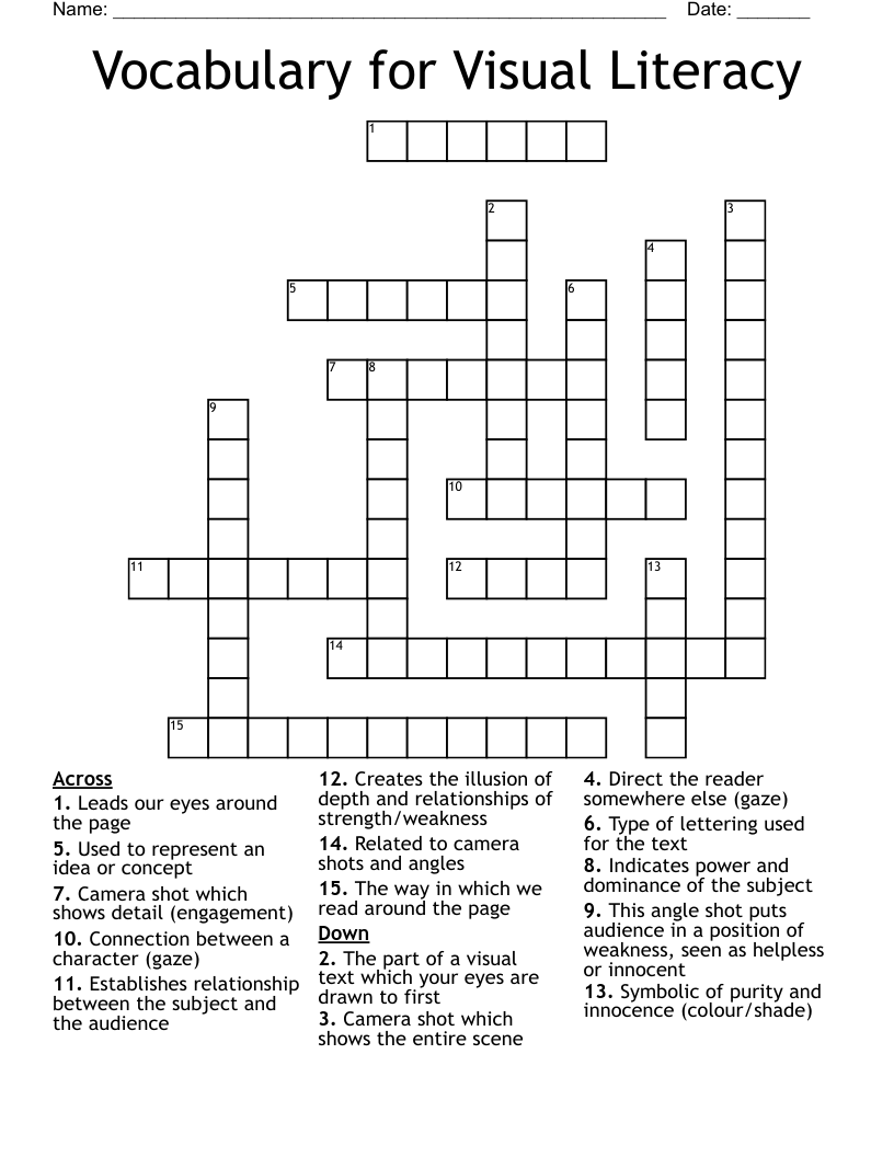 Vocabulary for Visual Literacy Crossword