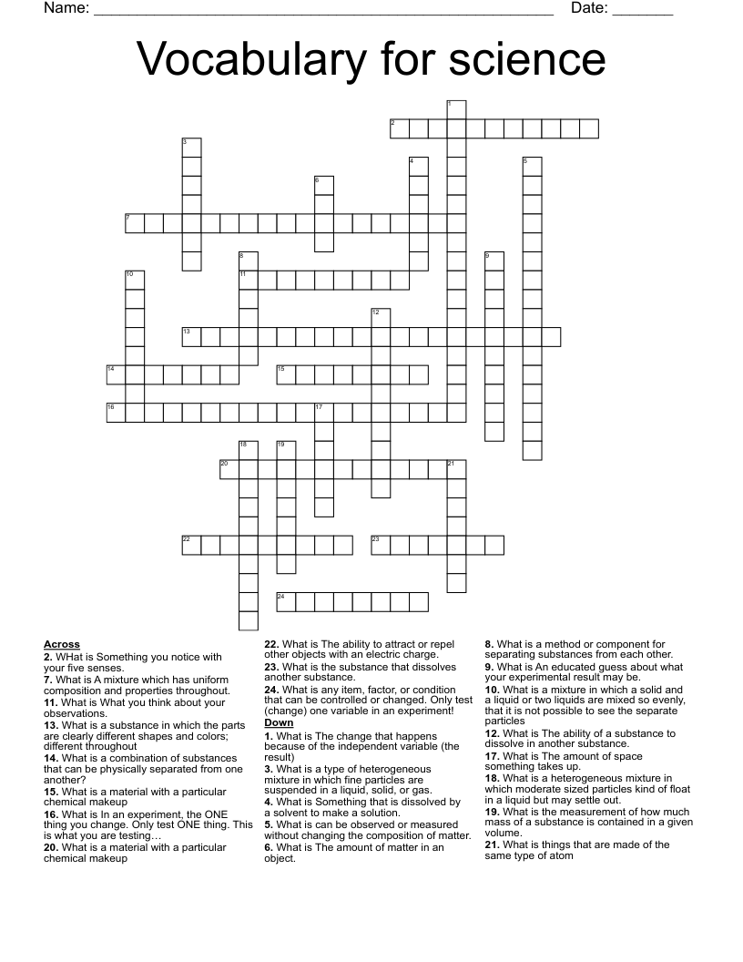 Vocabulary for science Crossword