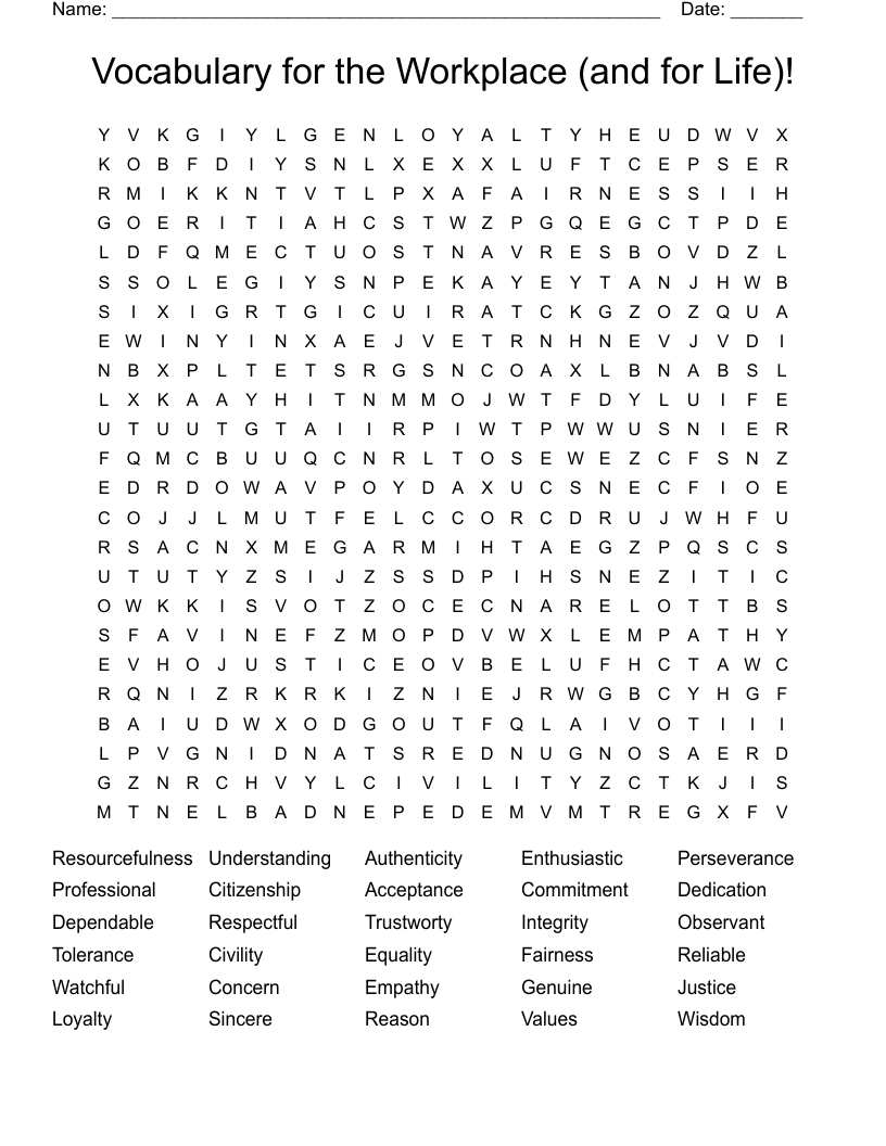 Vocabulary for the Workplace (and for Life)! Word Search