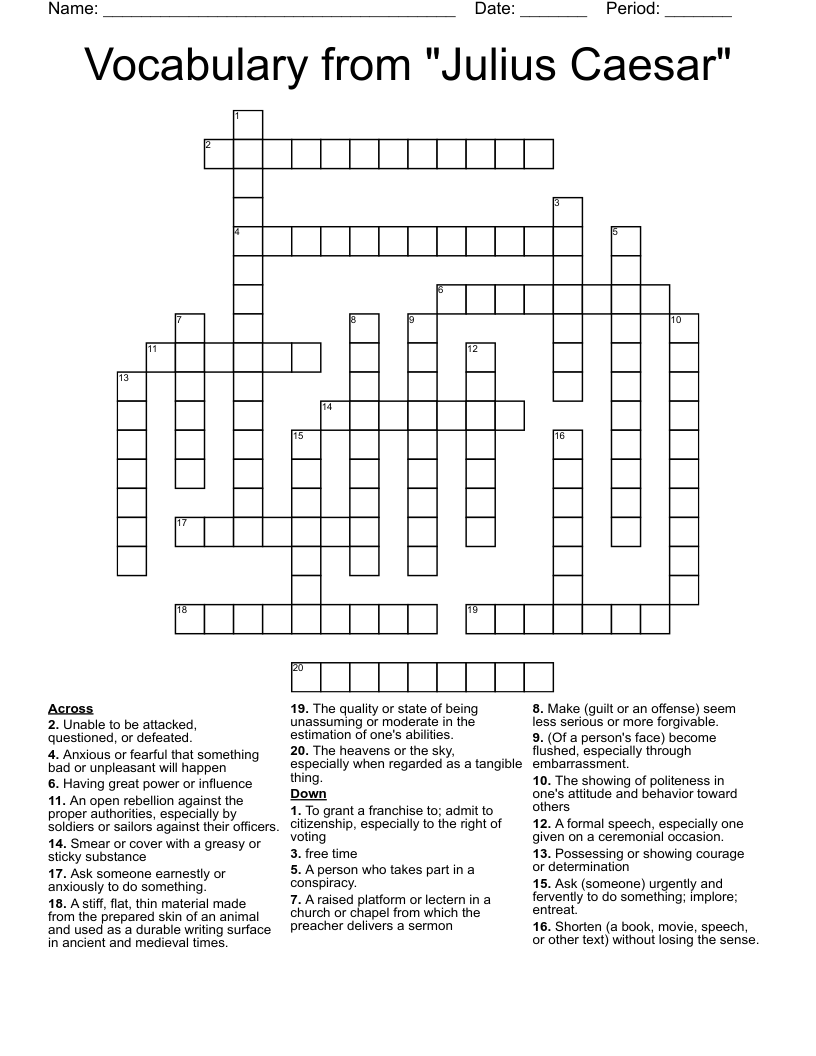 Vocabulary from "Julius Caesar" Crossword