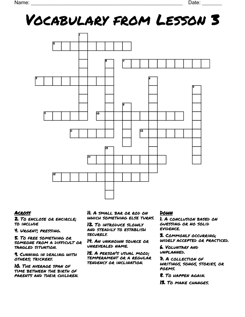 Vocabulary from Lesson 3 Crossword