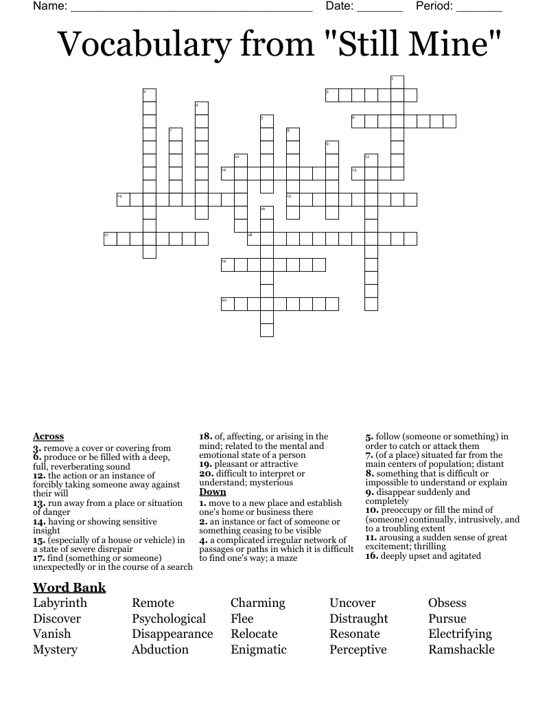 Vocabulary from "Still Mine" Crossword