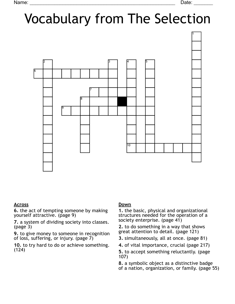 Vocabulary from The Selection Crossword