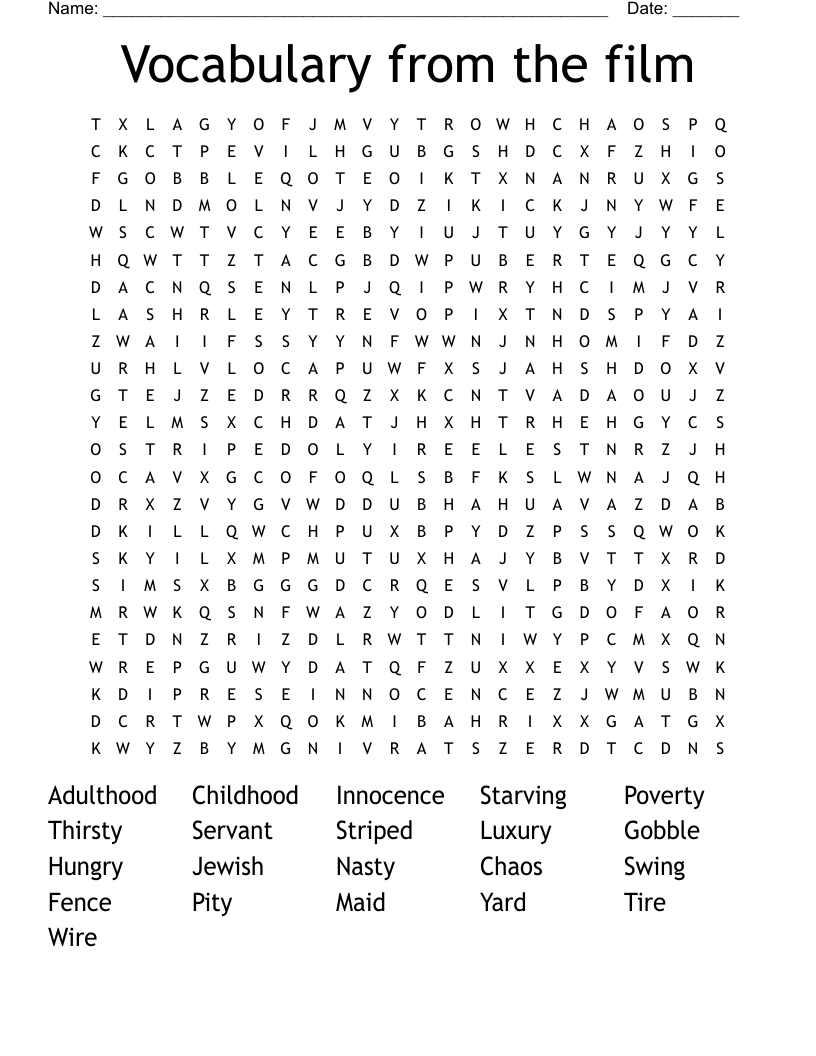 Vocabulary from the film Word Search