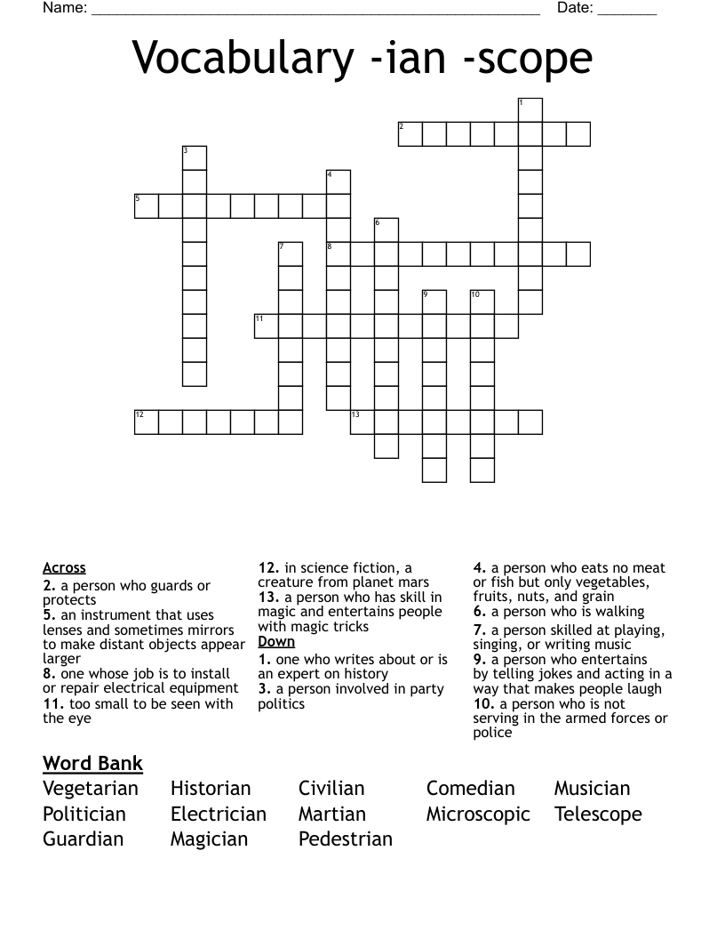 Vocabulary -ian -scope Crossword