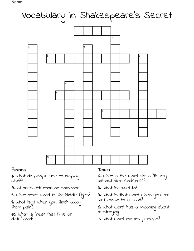 Vocabulary in Shakespeare's  Secret Crossword