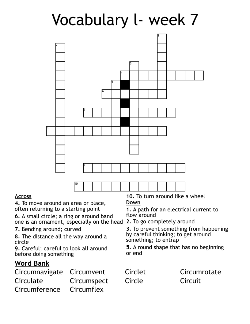 Vocabulary l- week 7 Crossword