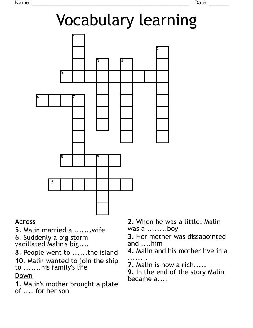 Vocabulary learning Crossword
