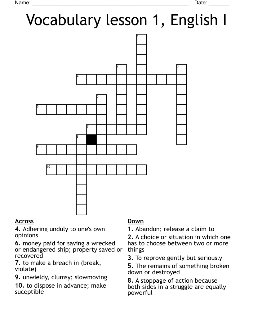 Vocabulary lesson 1, English I Crossword