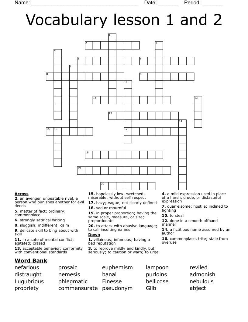 Vocabulary lesson 1 and 2 Crossword