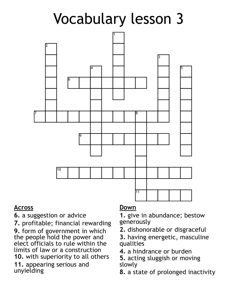 Vocabulary lesson 3 Crossword