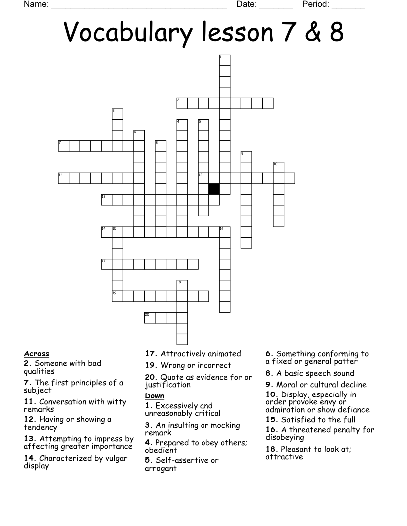 Vocabulary lesson 7 & 8 Crossword