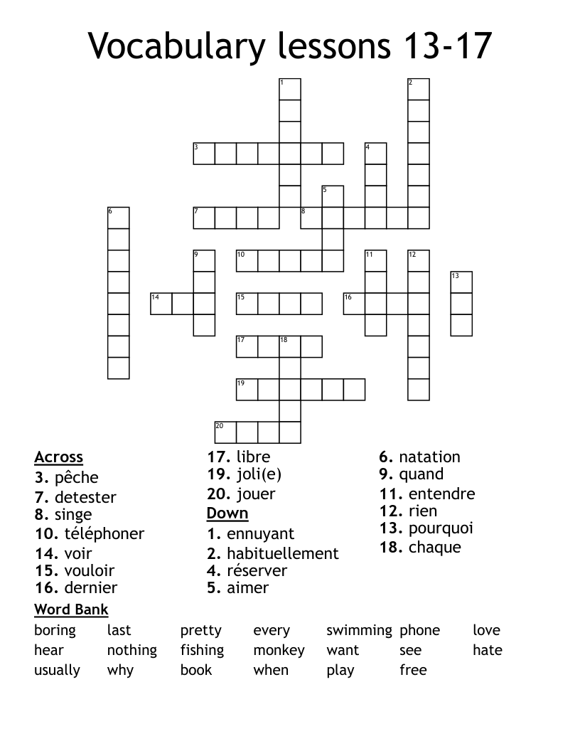 Vocabulary lessons 13-17 Crossword