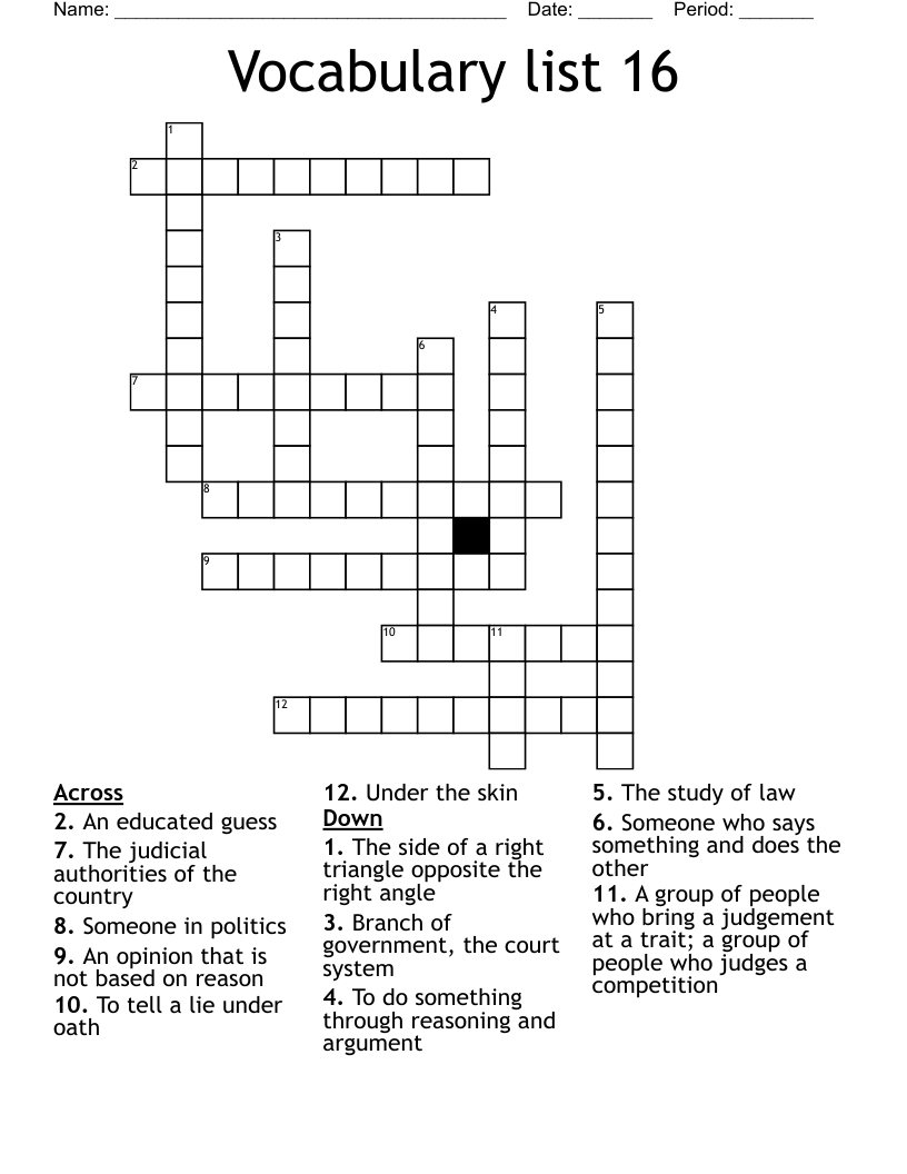 Vocabulary list 16 Crossword