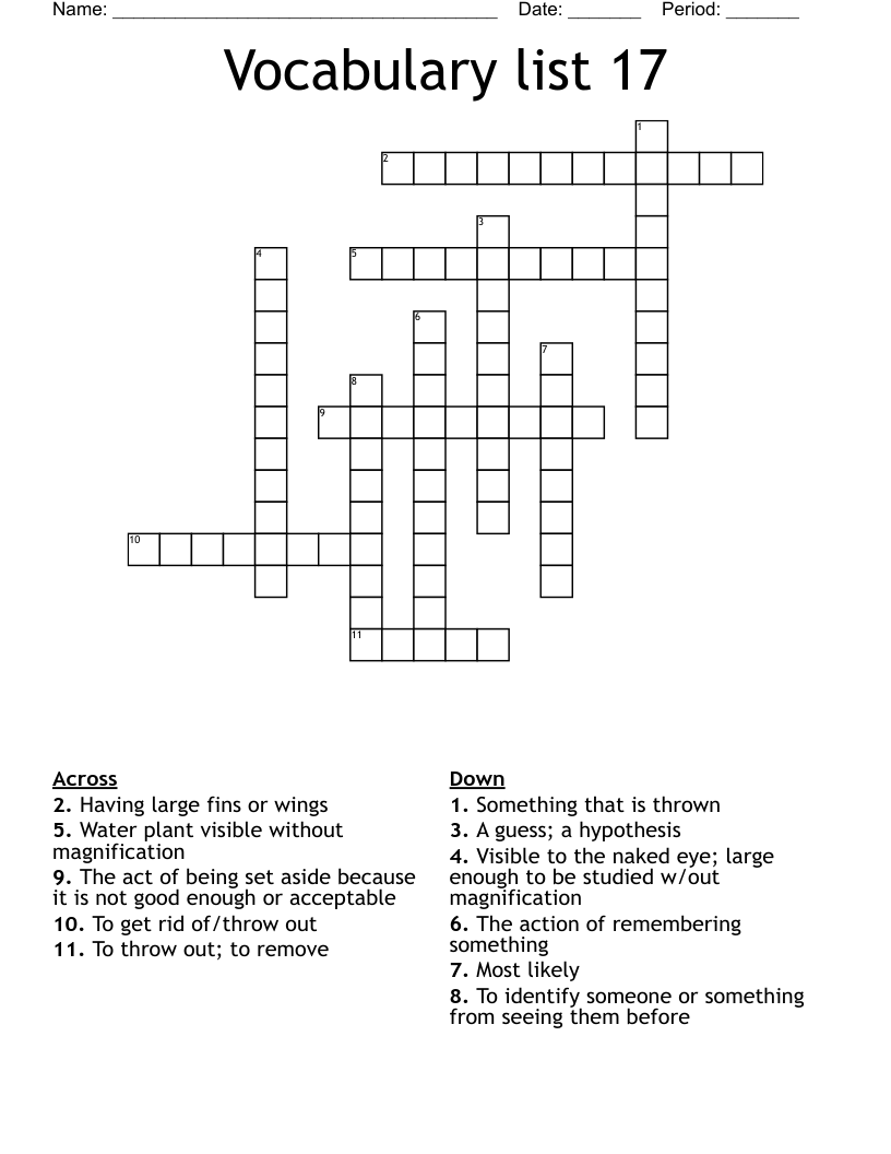 Vocabulary list 17 Crossword