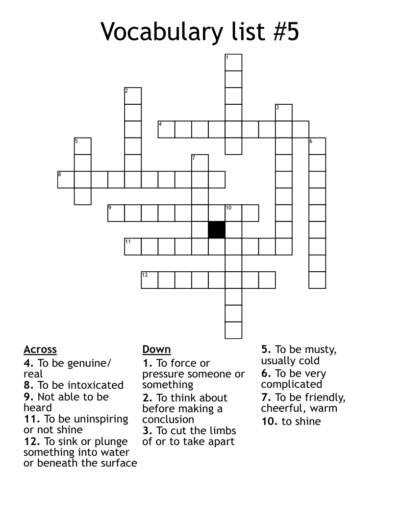 Vocabulary list #5 Crossword