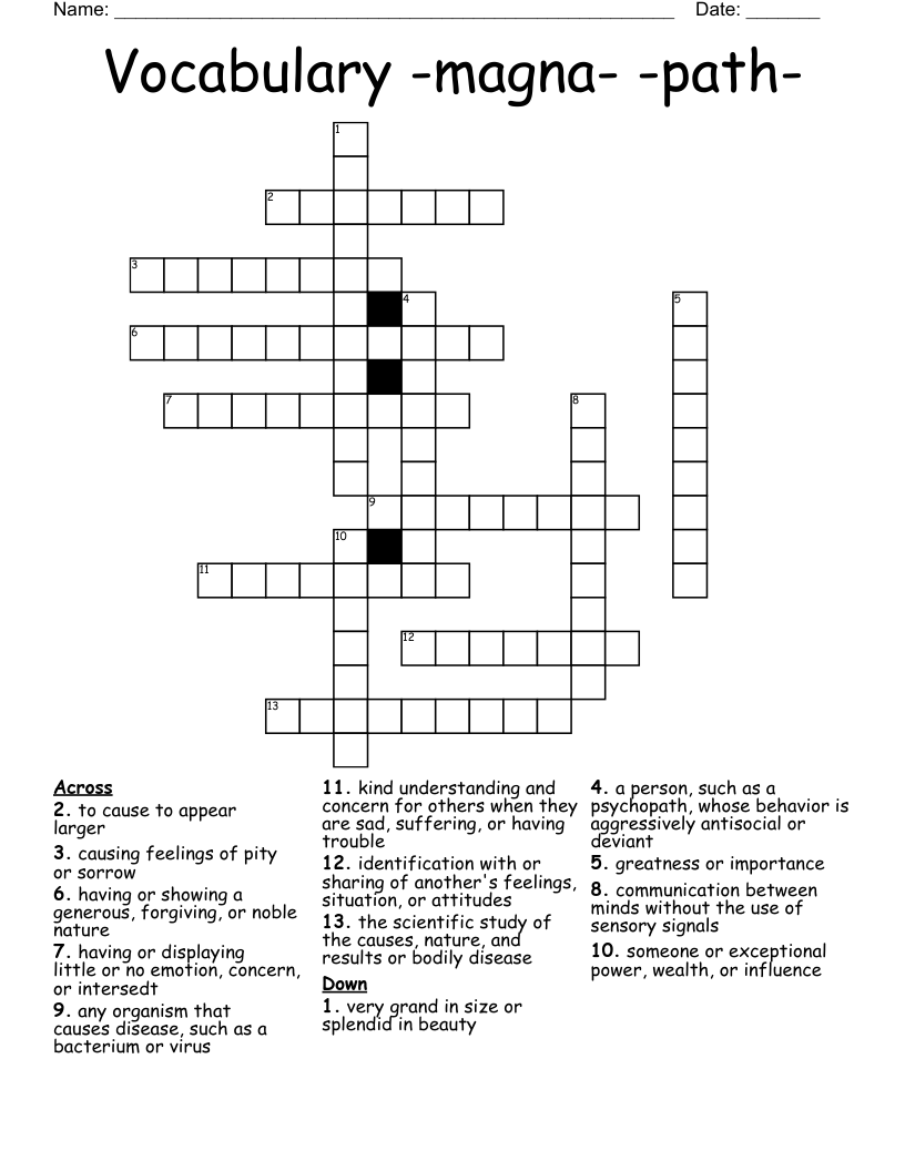 Vocabulary -magna- -path- Crossword