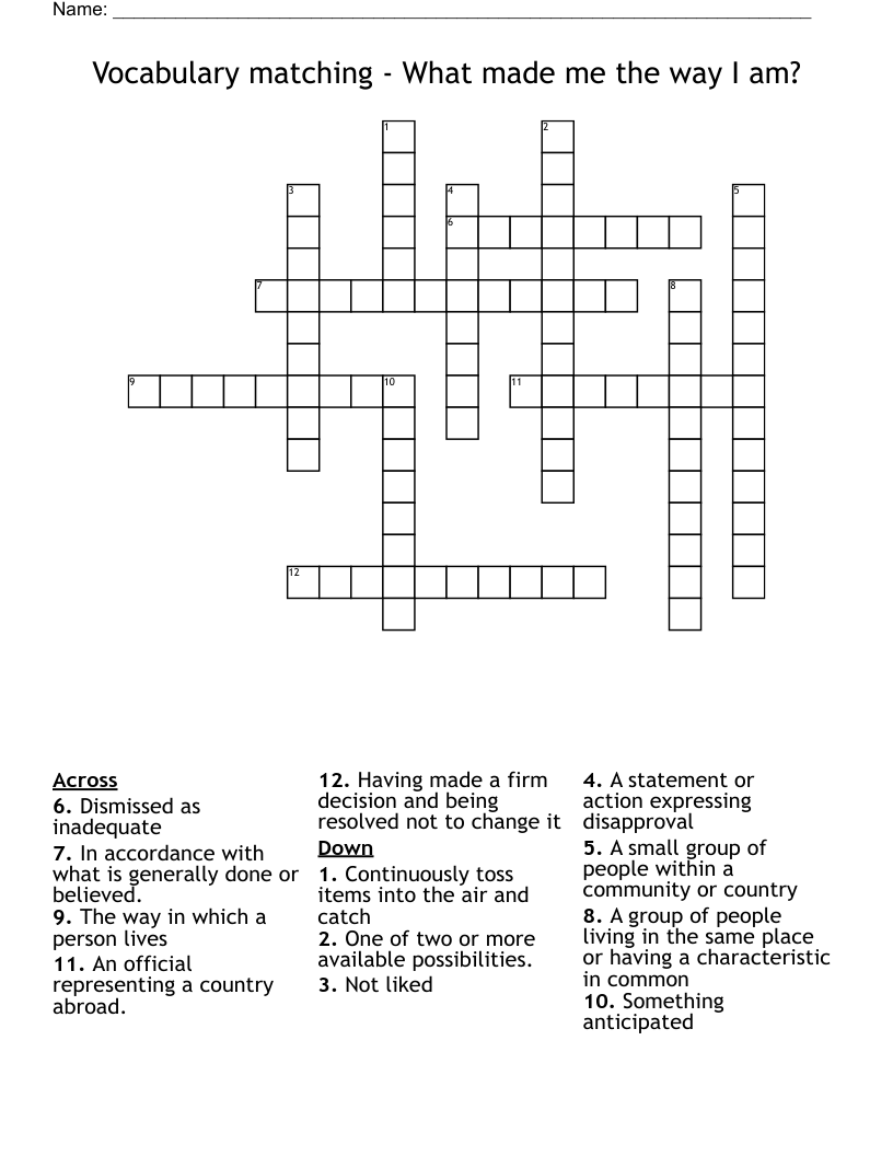 Vocabulary matching - What made me the way I am? Crossword